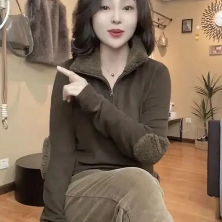 欧货双面德绒打底卫衣女显瘦上衣