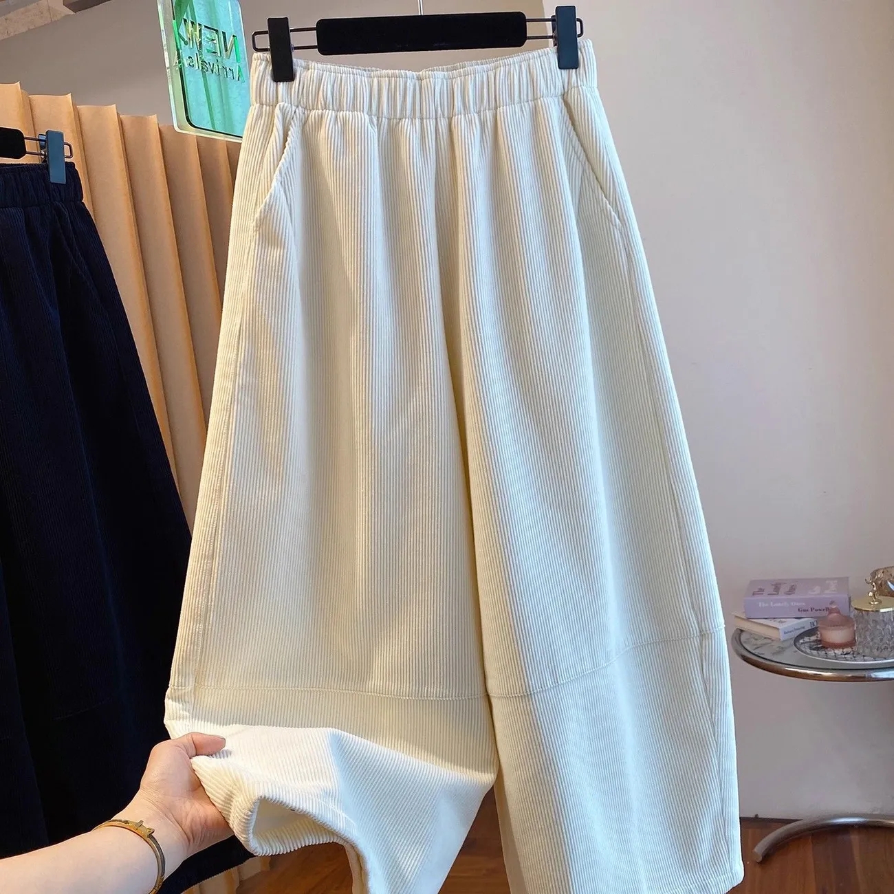 加绒加厚阔腿九分裤灯芯绒裤子女