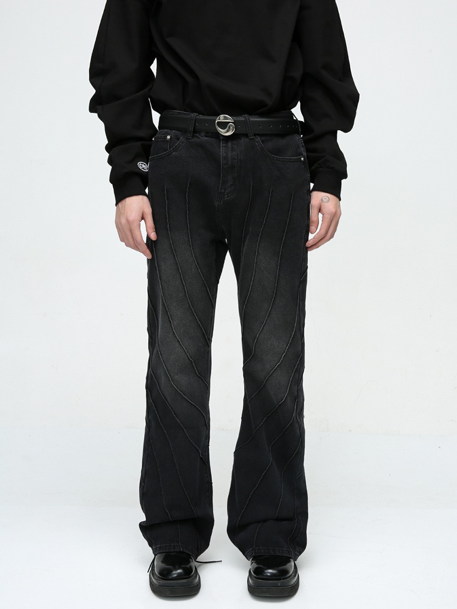 2023秋款新品欧美高街线条设计微喇叭水洗牛仔裤