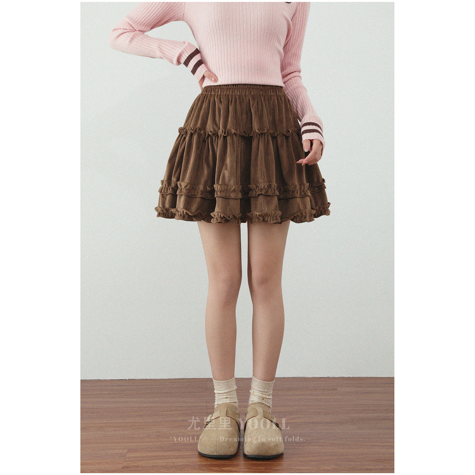 复古丝绒蛋糕半身裙秋冬新款拼接木耳边蓬蓬裙高腰显瘦气质短裙女,女装/女士精品,大码半身裙,淘宝优惠券,粉丝福利购,淘宝优惠卷