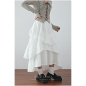 法式 蕾丝花边不规则蛋糕半身裙春夏新款 高腰显瘦胖MM宽松A字长裙