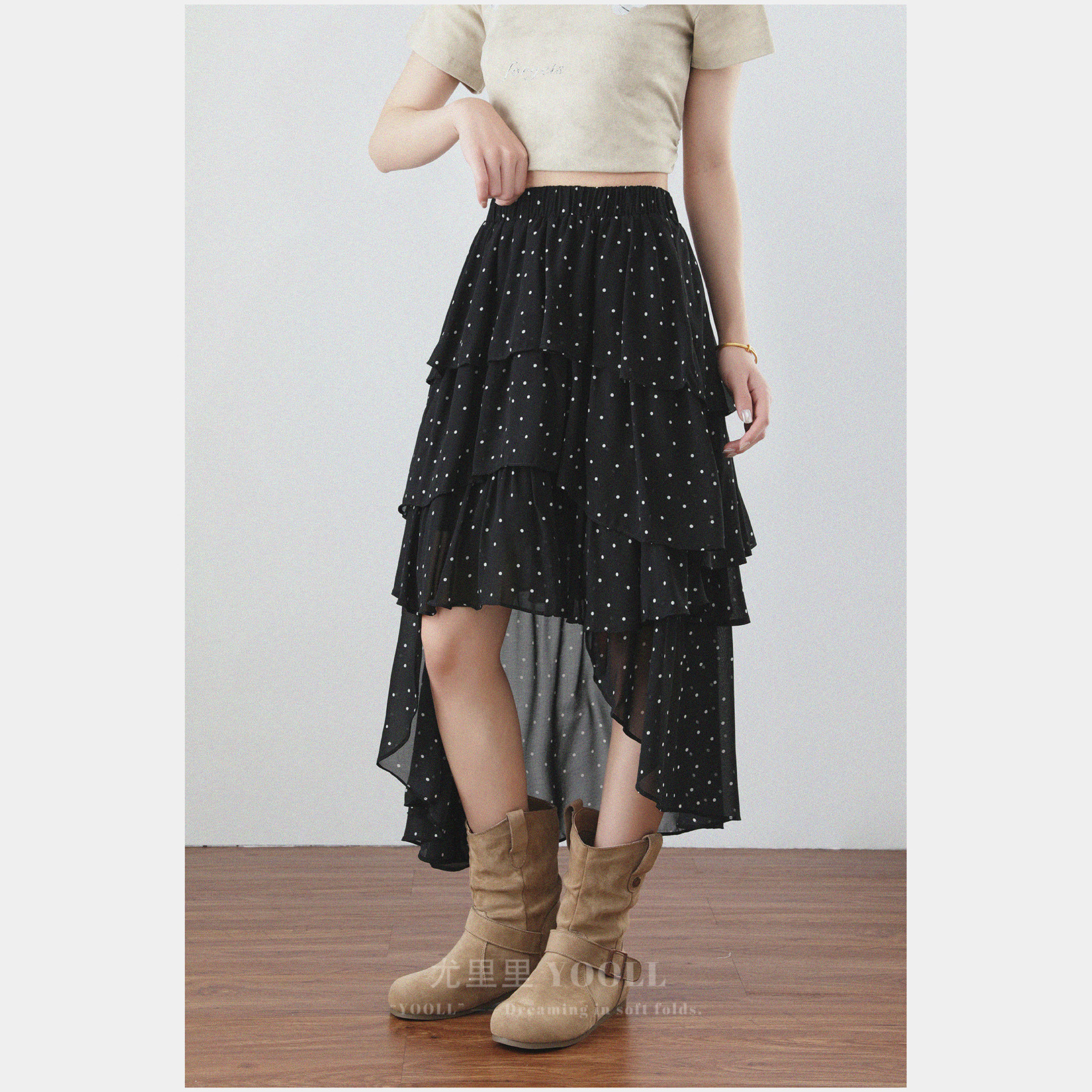 大码不规则波点百褶半身裙夏季新款胖MM高腰遮胯层层蛋糕中长裙女,女装/女士精品,大码半身裙,淘宝优惠券,粉丝福利购,淘宝优惠卷