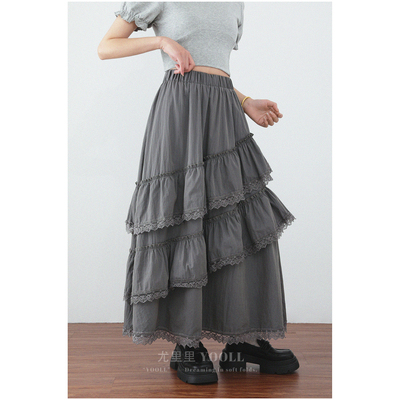 拼接蕾丝花边层层蛋糕裙半身裙春夏新款高腰遮胯胖MM蓬蓬裙长裙女