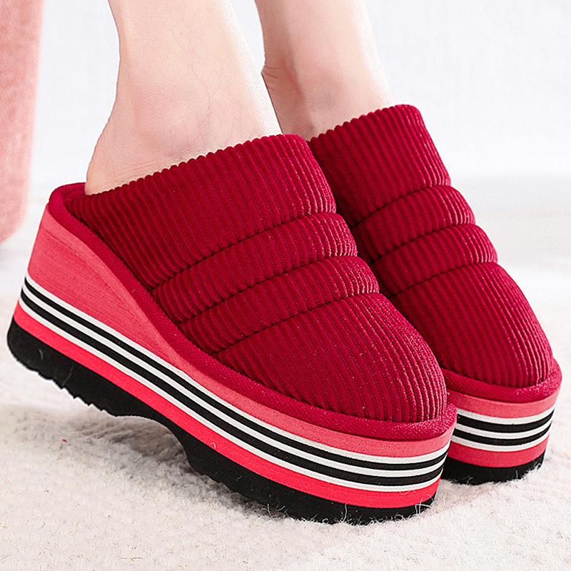 高跟厚底防水女士棉拖鞋冬季