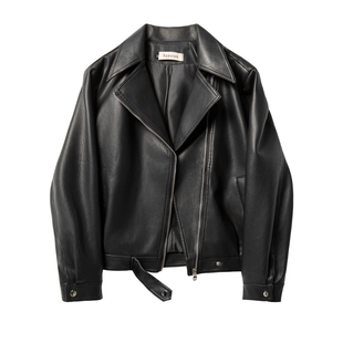 高级感夹克上衣潮 机车皮衣外套宽松百搭2026春秋新款 韩版 黑色短款