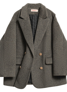 灰色短款西装呢子大衣女秋冬季宽松新款小个子高级感加厚毛呢外套