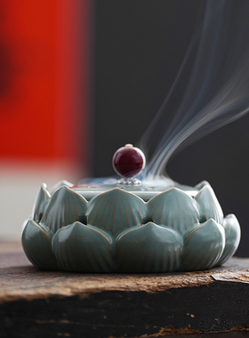 仿古熏香炉莲花禅意盘香炉家用室内茶道茶宠佛堂陶瓷创意个性摆件