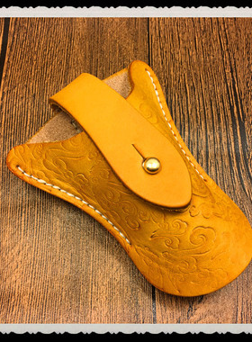 赢天下惠民款国产头层牛皮黄色长款压花通用型弹弓包厂家直销