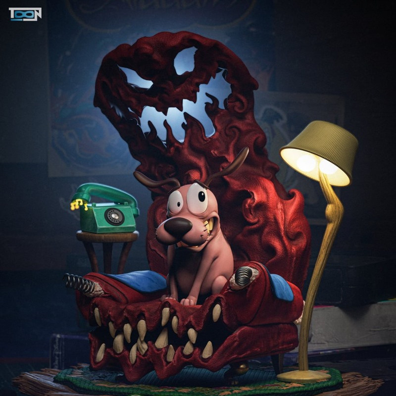 红色椅子上胆小狗英雄3D打印模型STL文件素材高精度