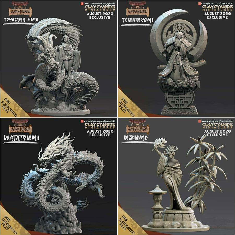 日本神话题材海神之女舞蹈女神神龙3D打印模型STL文件素材高精度