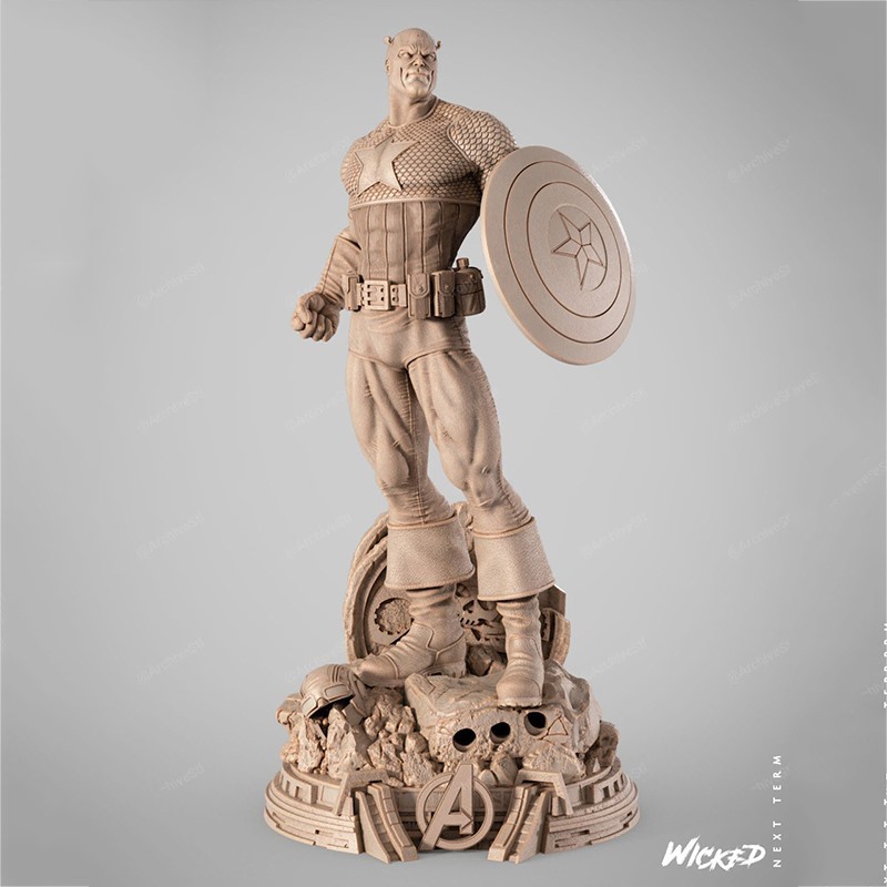 漫威邪化堕落版美国队长雕像3D打印模型STL文件素材高精度