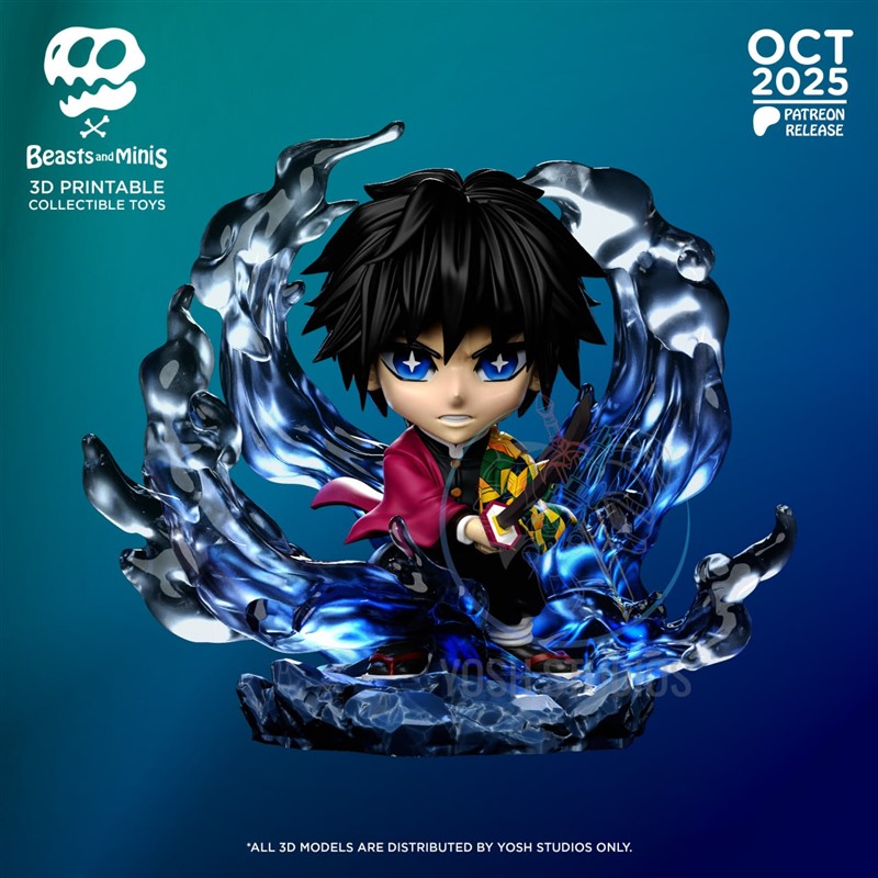 鬼灭之刃富冈义勇迷你Q版3D打印模型STL文件素材高精度