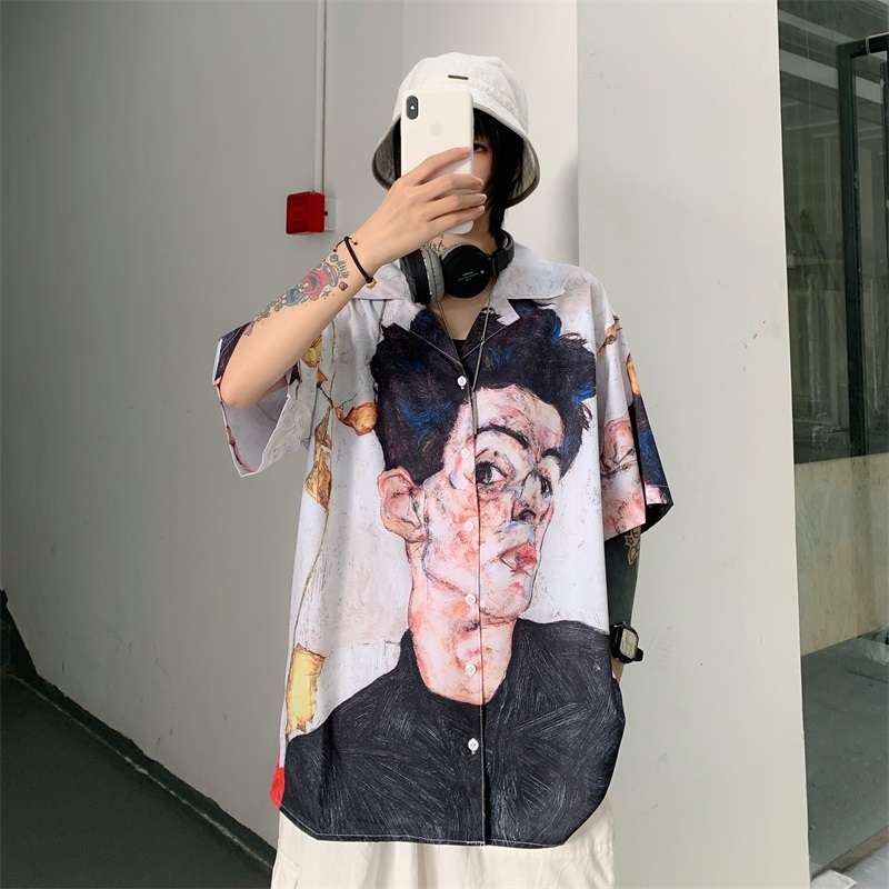 Real shot ~ large polo collar button shirt shirt lovers' girlfriends