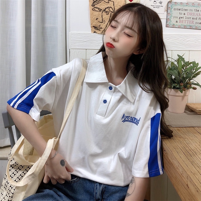 ！ Real shot ~ Pullover cotton polo collar embroidered short sleeve T-shirt