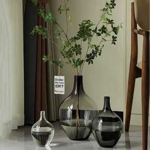 高级感吊钟南天竹马醉木玻璃小口大肚落地冬青花瓶摆件客厅插花器