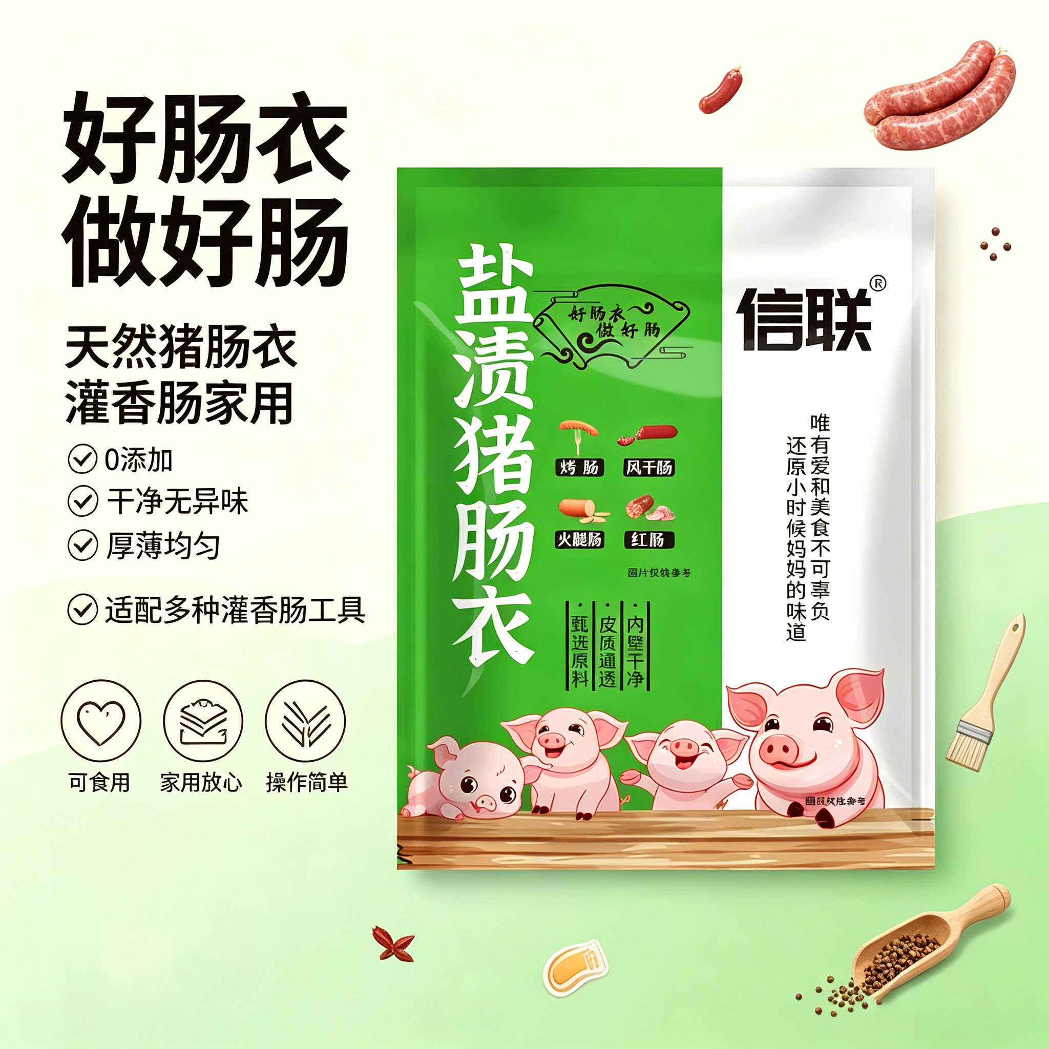 天然猪肠衣灌香肠家用食品级儿童无添加腊肠火腿烤肠专用猪小肠衣