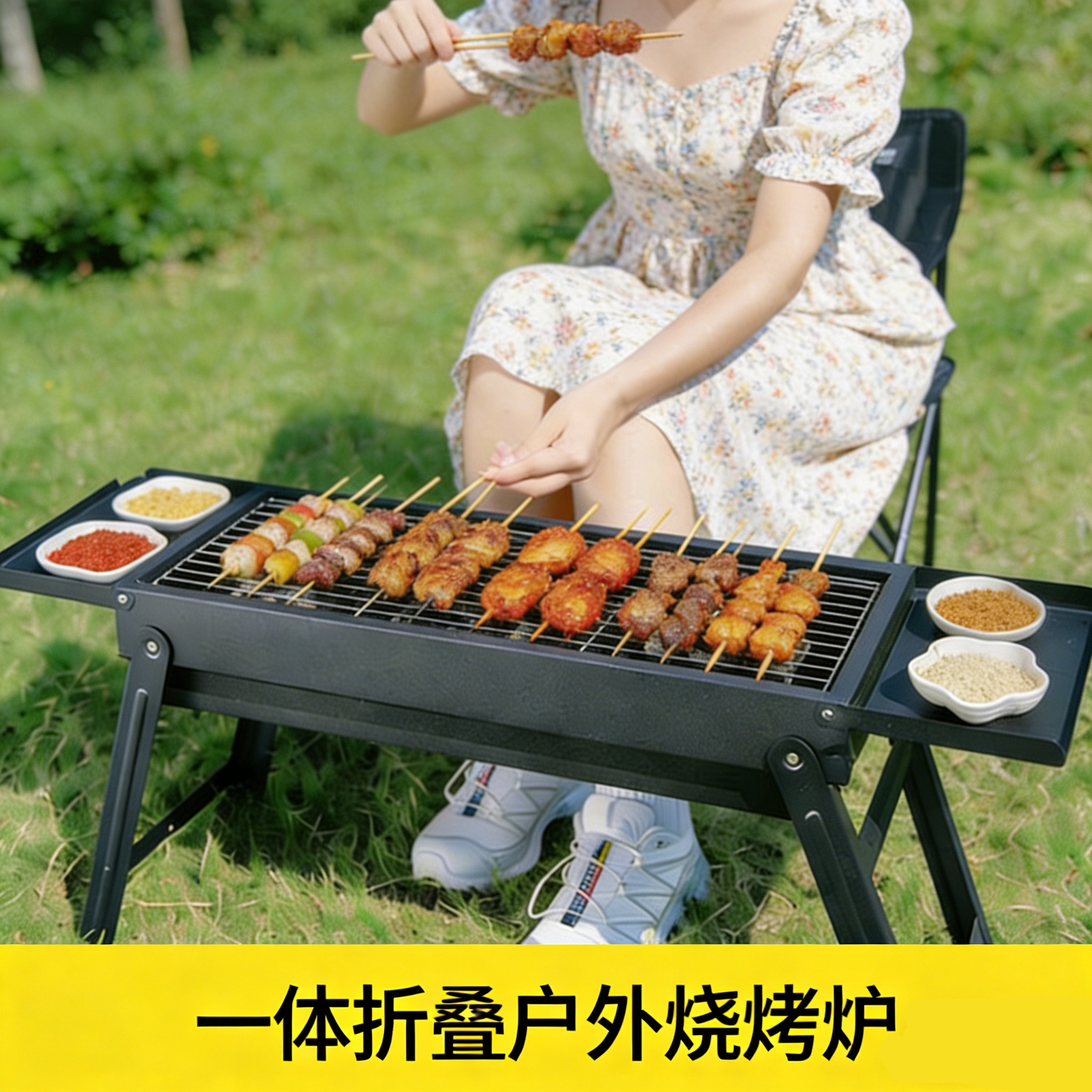 烧烤架户外烧烤炉家用庭院炉子一体折叠可携式烤肉串新款大型露营