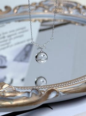 天然白水晶球吊坠925银镶嵌女款时尚高档送礼送证书礼盒