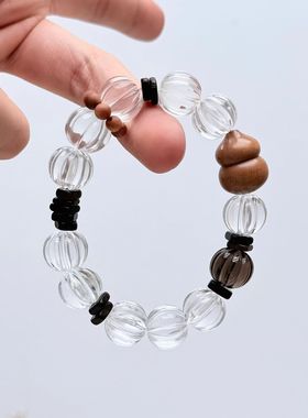 天然白水晶南瓜珠手链女款单圈时尚百搭饰品礼物送女友闺蜜生日