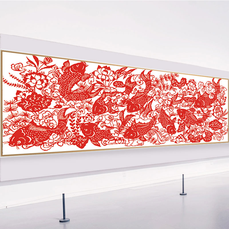 荷花九鱼图十字绣富贵有鱼有余九鱼聚财图剪纸2023新款年年有余条