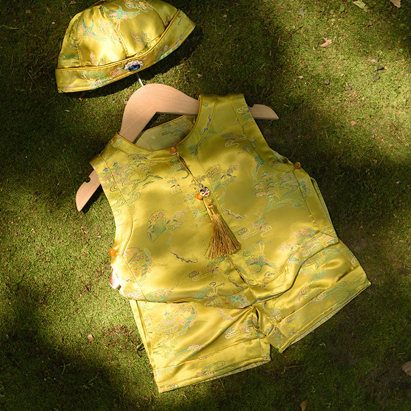 【金羽】桑蚕丝周岁男宝礼服夏抓周服婴儿百天宴衣服男童唐装背心