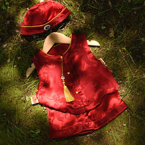 【锦呈】桑蚕丝宝宝周岁礼服男童汉服唐装婴儿满月背心衣服抓周服