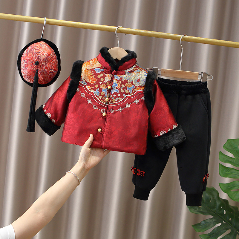 抓周礼服唐装男宝宝一周岁衣服女婴儿百天生日过年拜年服加厚冬装