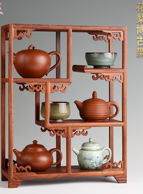 实木花梨木博古架紫砂壶展示架茶具防尘置物架收纳层架茶杯架子