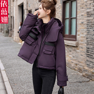 爆款工装派克羽绒服女冬小个子2024新款高级感时尚洋气连帽短外套