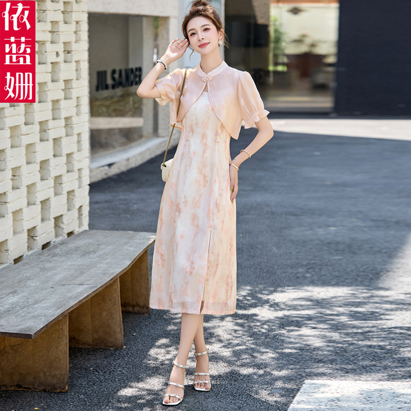 新中式改良旗袍连衣裙女2025夏季新款轻奢高级感小个子吊带两件套