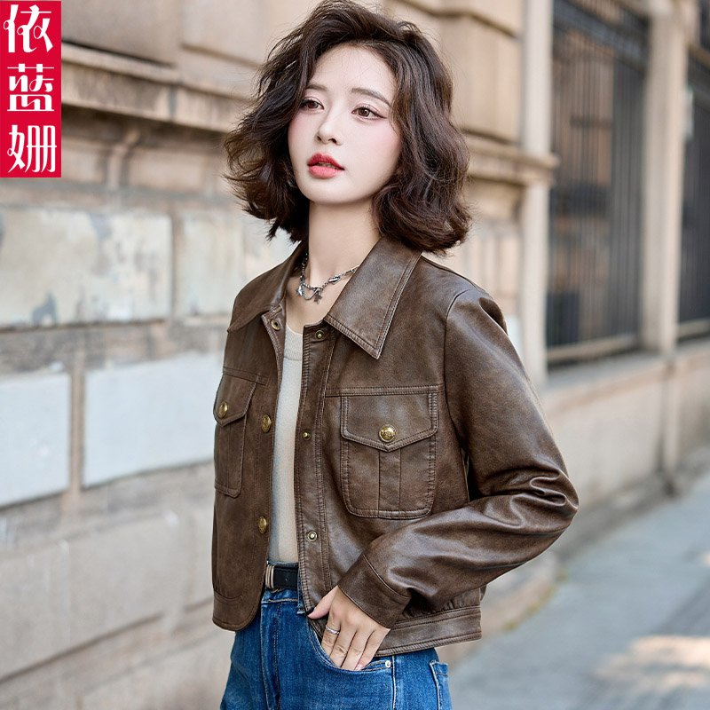 皮衣外套女2025新款欧货高级感美式复古春秋小个子短款皮夹克上衣