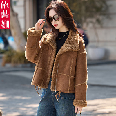 小个子加绒加厚麂皮绒羊羔毛外套