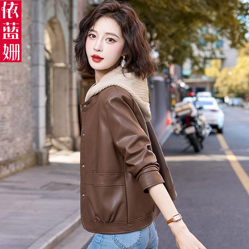 时尚连帽皮夹克外套女短款春秋2025年新款小个子机车服休闲pu皮衣,女装/女士精品,皮衣,淘宝优惠券,粉丝福利购,淘宝优惠卷