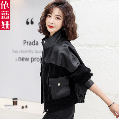 欧洲站短款皮衣外套女2025新款春秋韩版宽松立领小个子拼接皮夹克