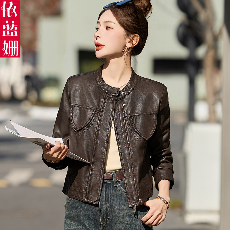 小个子气质立领PU皮夹克短外套女