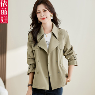短款小个子风衣女2024春秋季新款韩版抽绳收腰显瘦双排扣