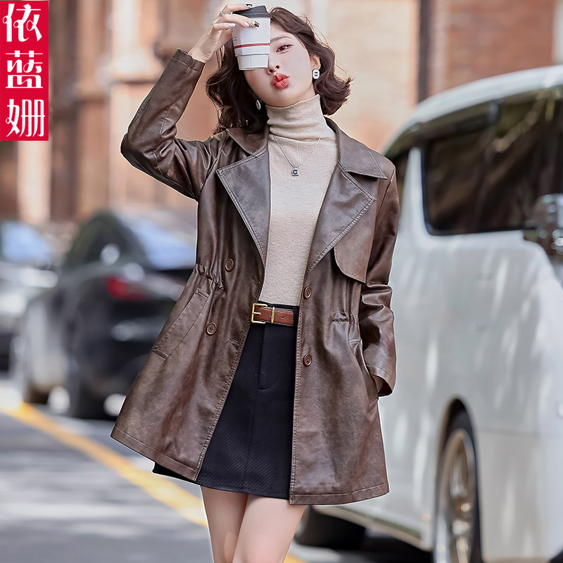 高级感洋气时尚中长款皮衣外套女
