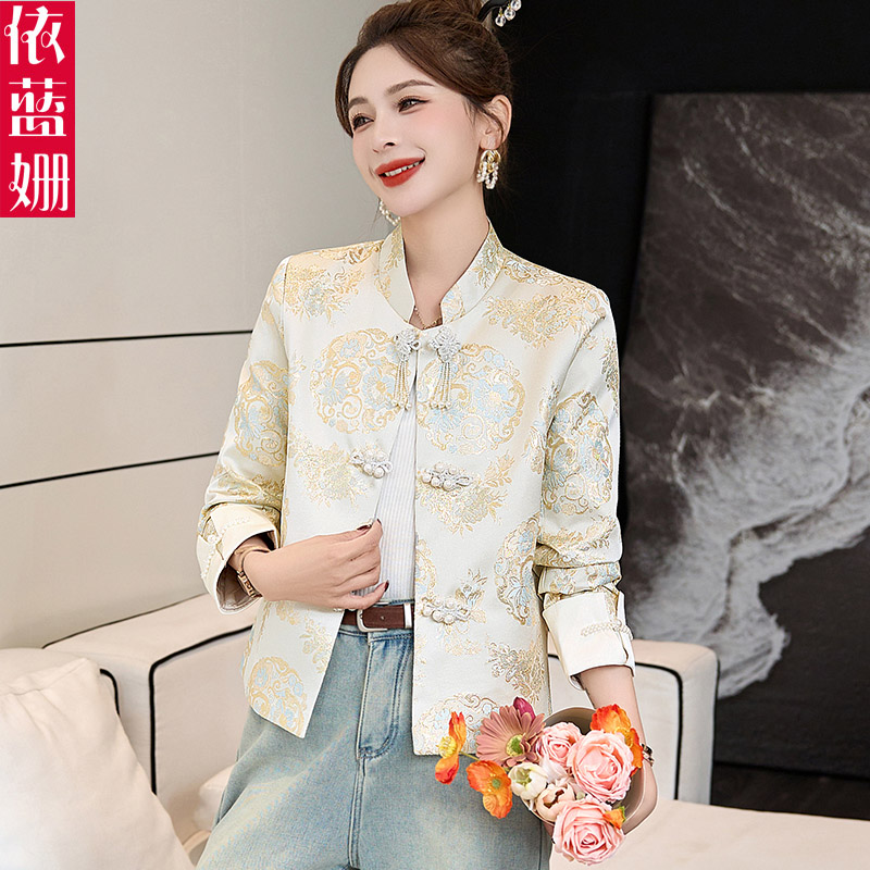 新中式国风唐装盘扣提花短外套女