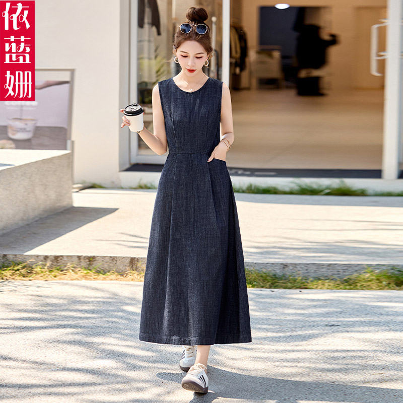 薄款无袖牛仔连衣裙女2025夏季新款韩版休闲收腰显瘦口袋背心裙子