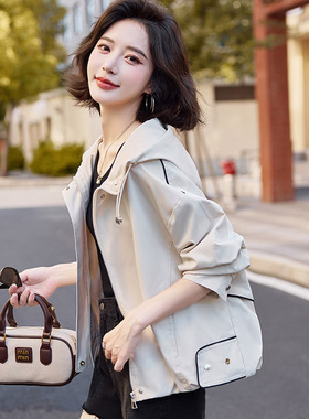 短款风衣连帽女小个子2024春秋季新款休闲减龄宽松bf工装夹克外套