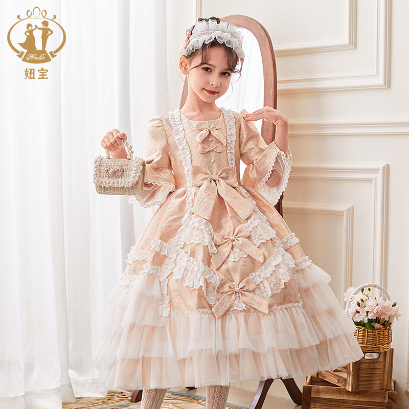 女童秋冬宫廷礼服裙子精致裙子小女孩公主裙洋气连衣裙提花蛋糕裙