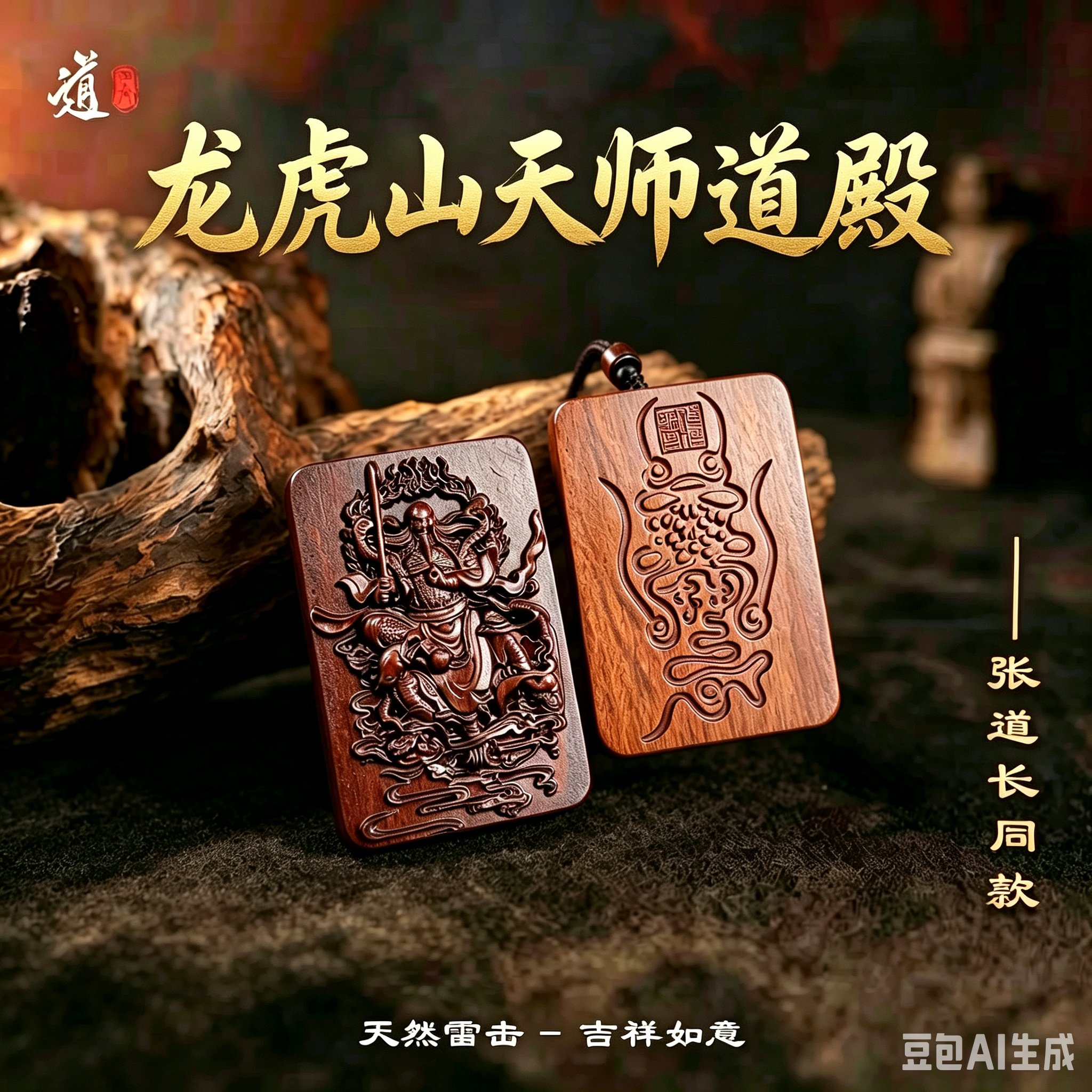 龙虎天师道文化院雷击枣木桃木真武大帝吊坠玄天上帝令牌木牌道家