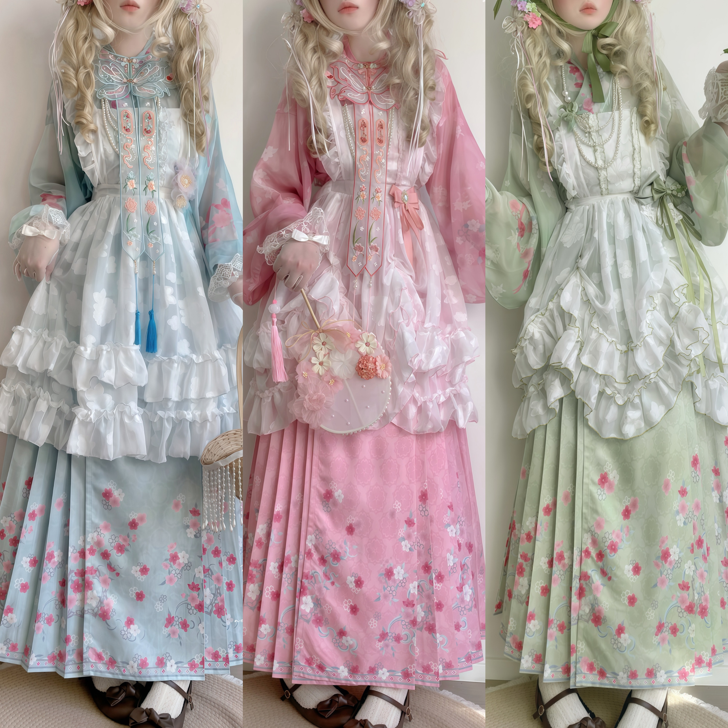 一喏千城原创汉洋折衷明制汉服女马面裙刺绣云肩雪纺罩裙洛丽塔夏