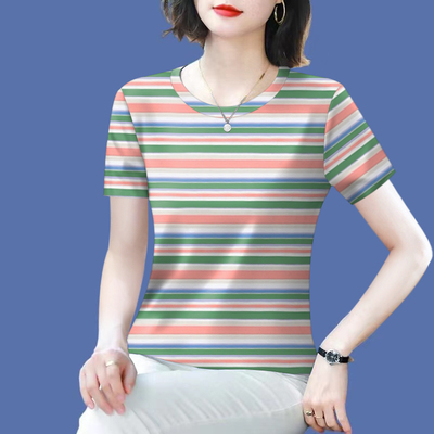 清仓捡漏~2025新款妈妈装夏季短袖圆领打底衫遮肚显瘦T恤女上衣潮