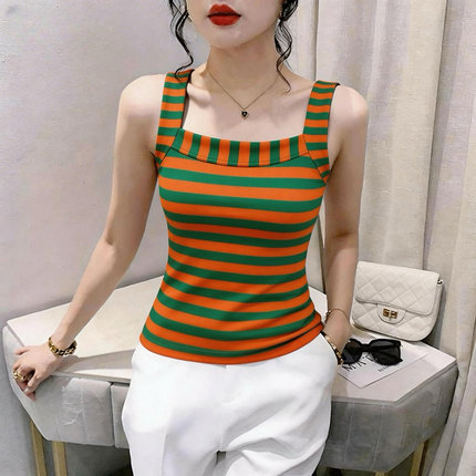 断码捡漏~夏季条纹女装专柜高档吊带上衣背心修身遮肉百搭上衣潮