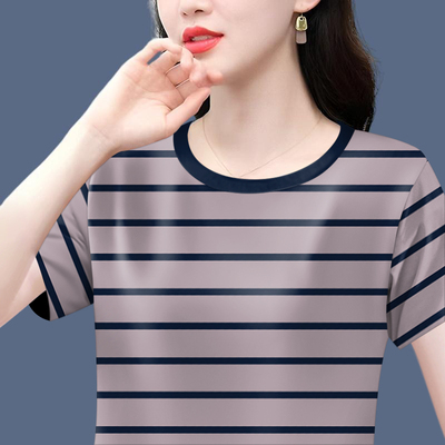 清仓捡漏~2025新款妈妈装夏季短袖圆领打底衫遮肚显瘦T恤女上衣潮