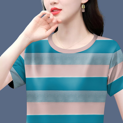 清仓捡漏~2025新款妈妈装夏季短袖圆领打底衫遮肚显瘦T恤女上衣潮