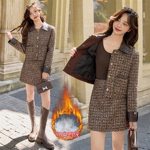 2025冬装 重工亮片翻领两件套90%白鸭绒咖色 新款