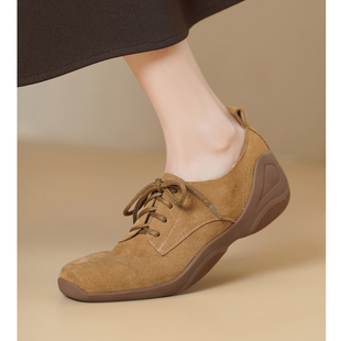 磨砂真皮休闲运动德训单鞋 女系带小皮鞋 3cm厚底乐福鞋 Kmeizu巨软