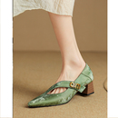唐装 女春新中式 4.5cm粗跟单鞋 Kmeizu巨软 国风一字斜扣玛丽珍鞋